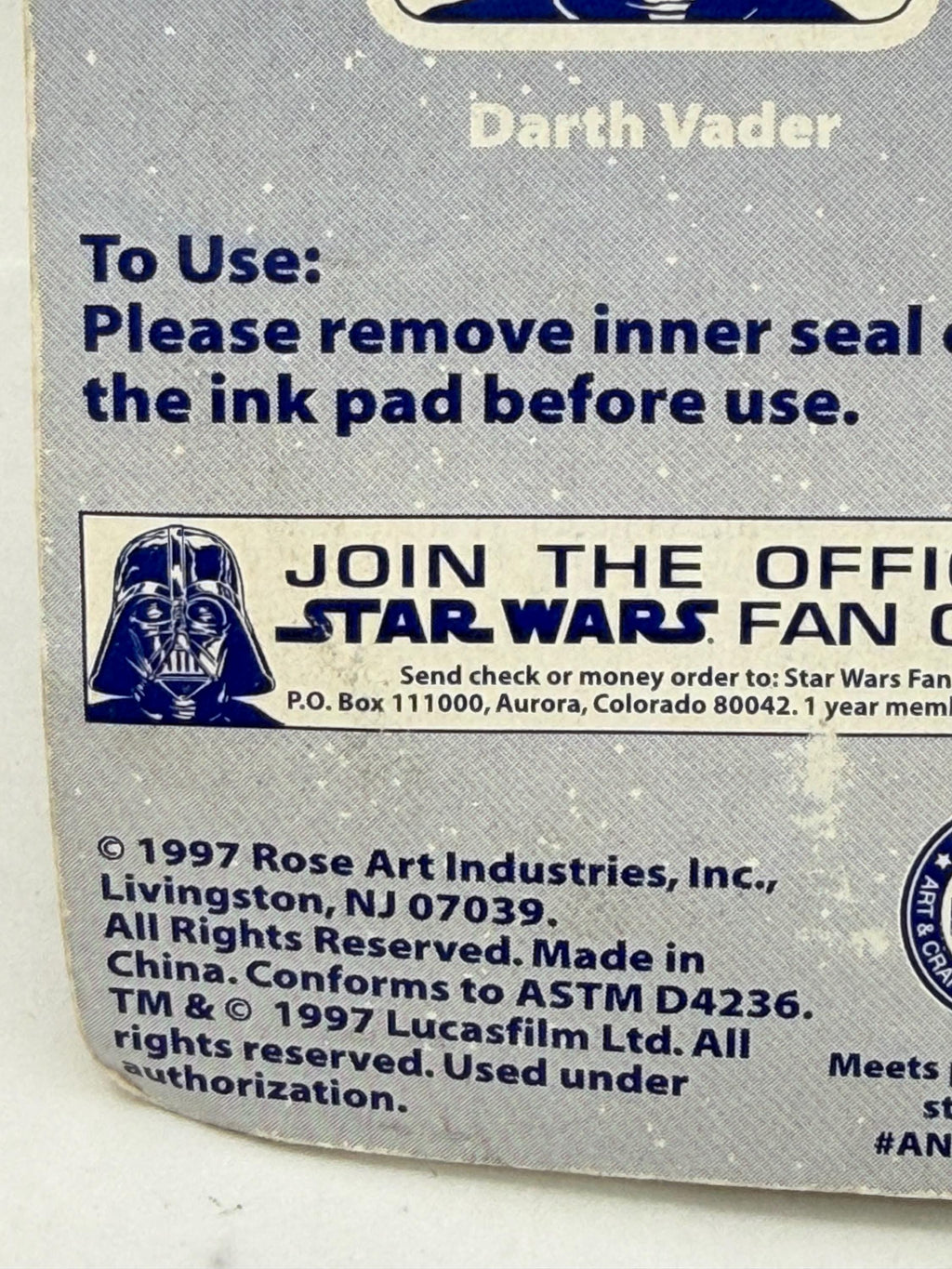 Vintage 90s Rose Art R2D2 Star Wars figural ink stamp on card