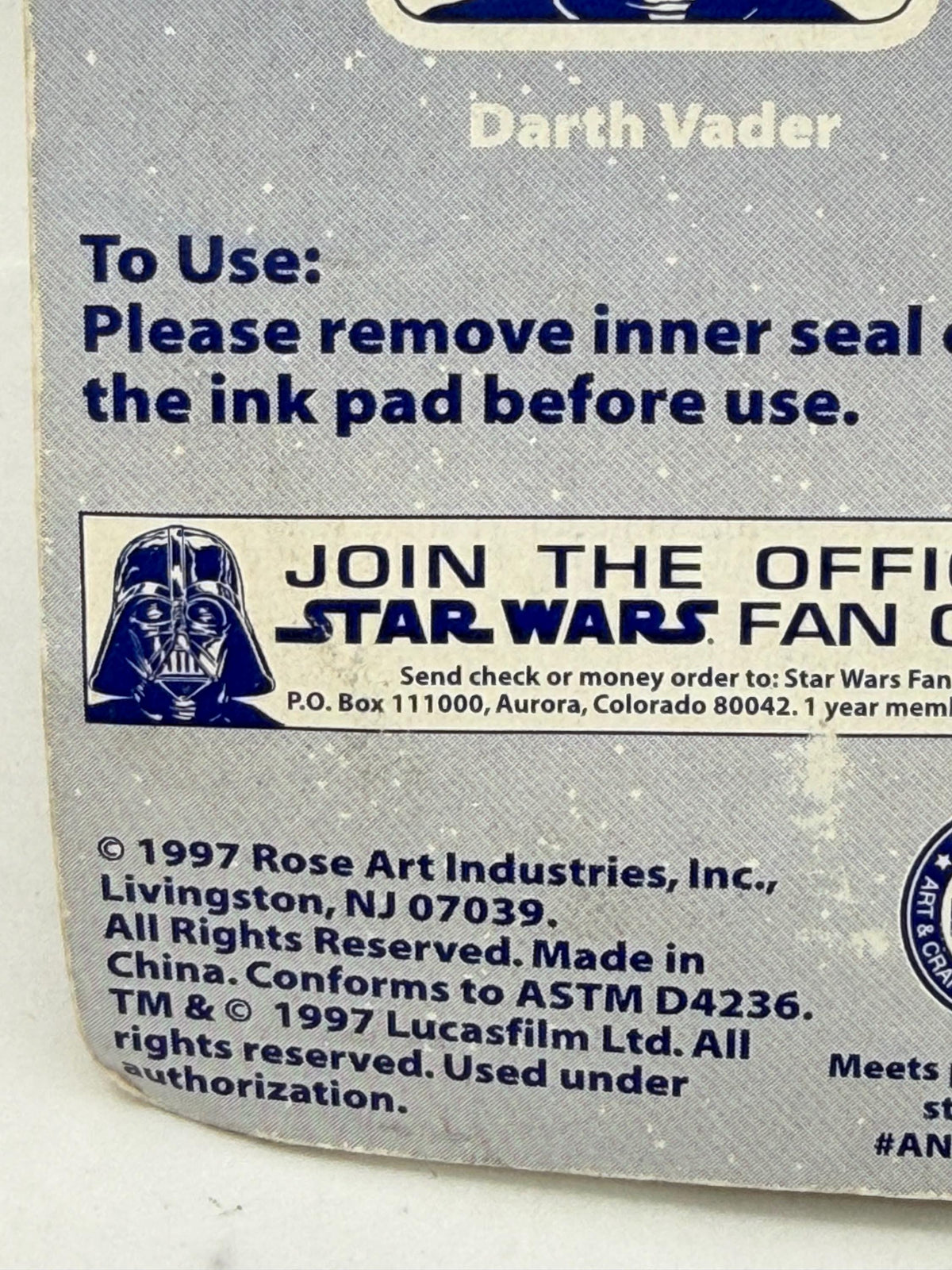 Vintage 90s Rose Art R2D2 Star Wars figural ink stamp on card