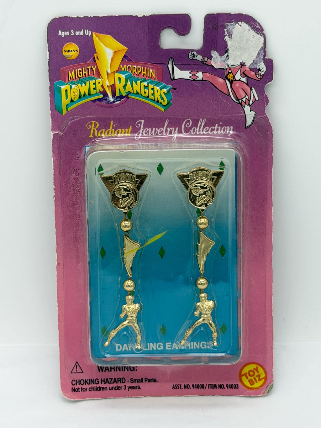 Vintage 90s Toy Biz Power Rangers Radiant Jewelry Collection dangling earrings on card