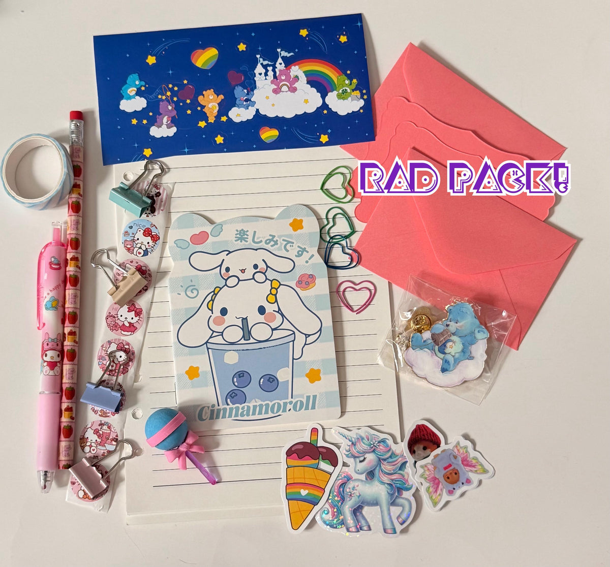 Care Bears / Sanrio Rad Pack! cute stationary set with stickers