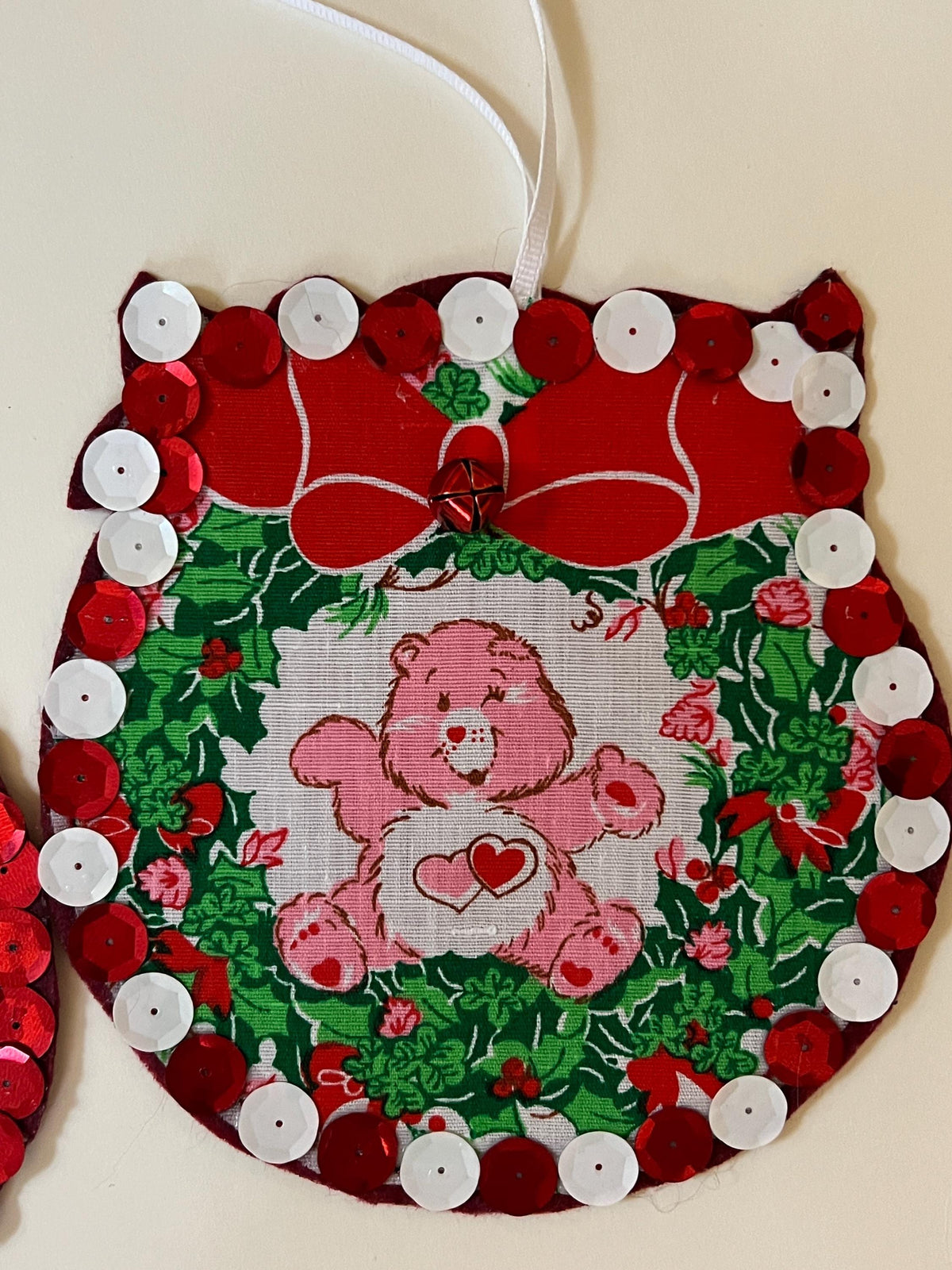 Handmade vintage Care Bears Love-a-Lot Bear Christmas ornaments (2)