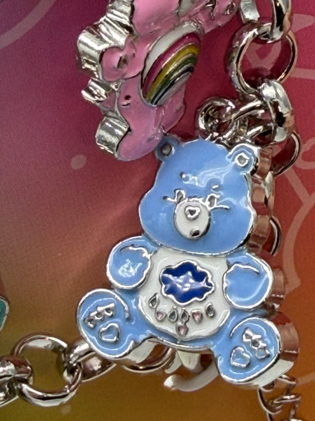 Care Bears Silvertone Charm Bracelet – Enamel Cheer, Wish, Grumpy, Friend Bears