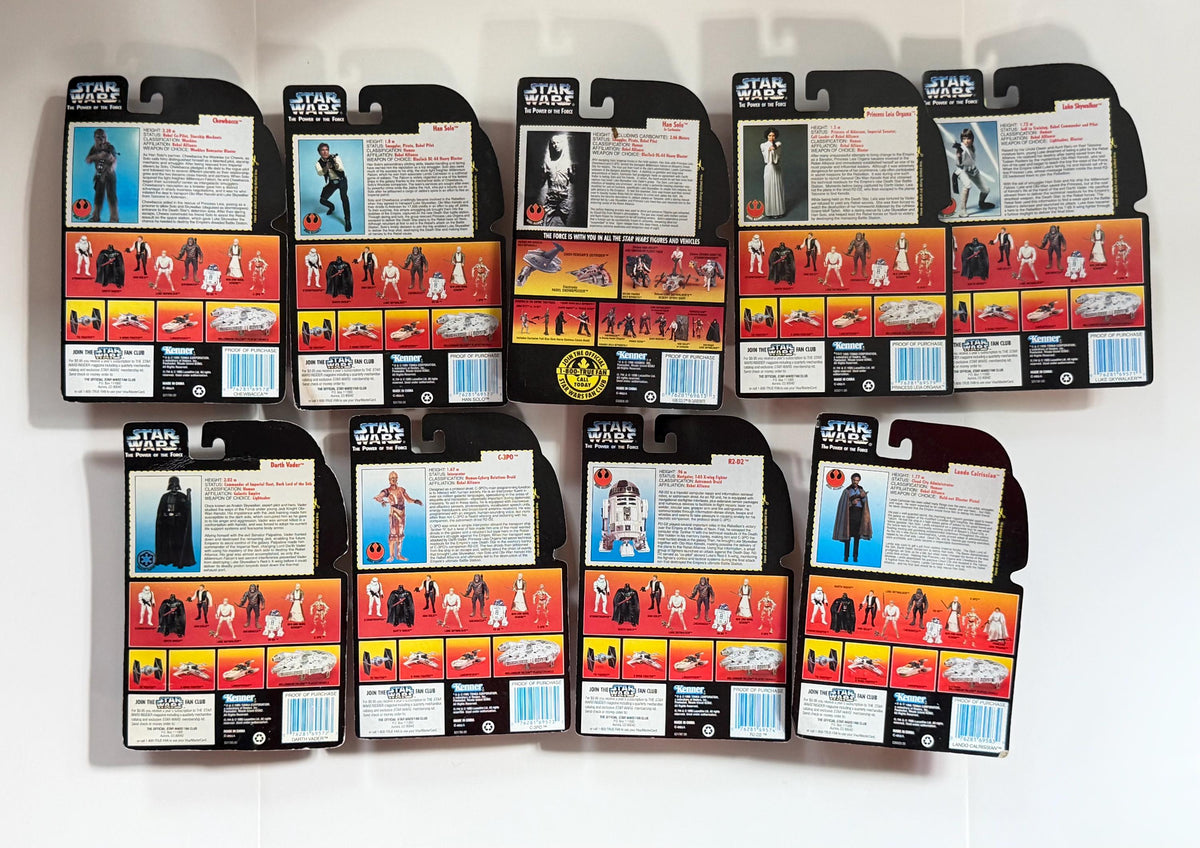 90s Kenner Star Wars Power of the Force set of 9 action figures on cards