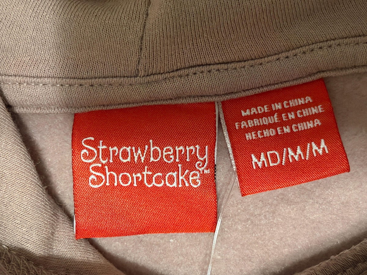 Mauve Strawberry Shortcake and berry basket drawstring hoodie ladies size SM and M