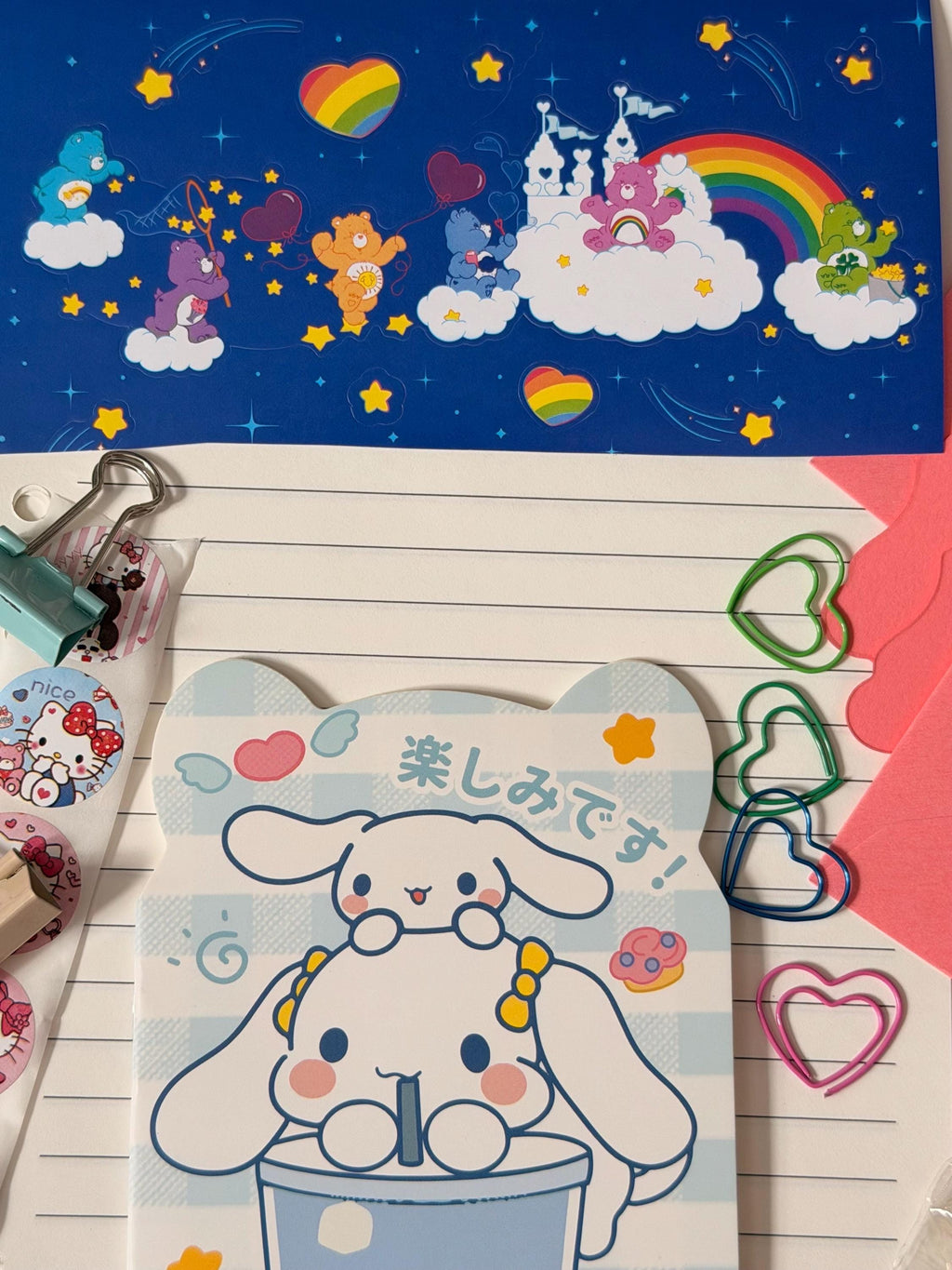 Care Bears / Sanrio Rad Pack! cute stationary set with stickers