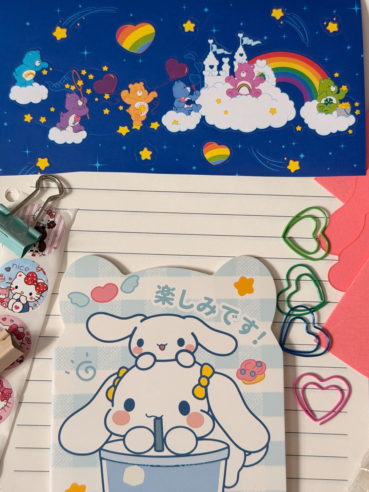 Care Bears / Sanrio Rad Pack! cute stationary set with stickers
