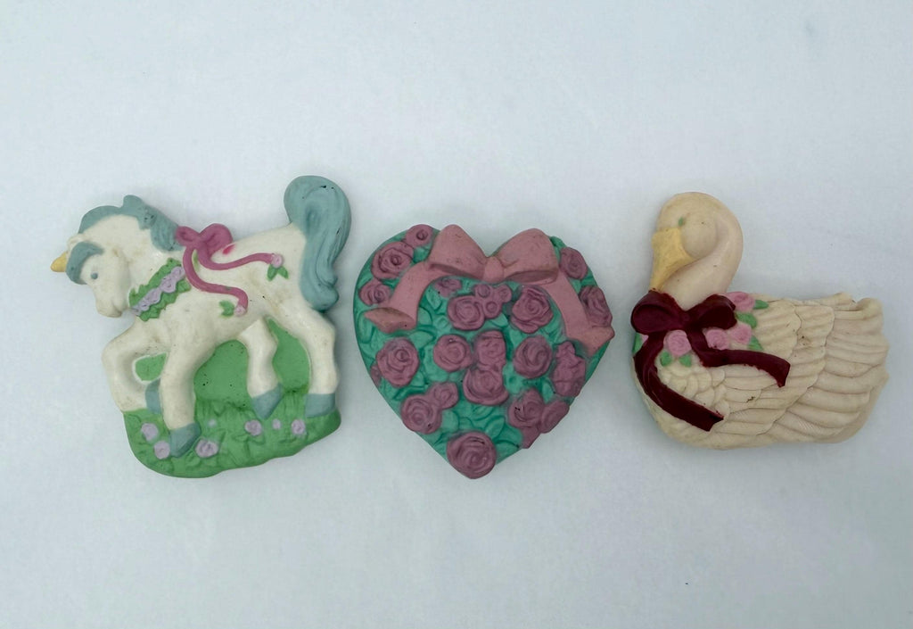 Vintage 80s Avon Gift Collection  horse, heart and swan magnets set of 3