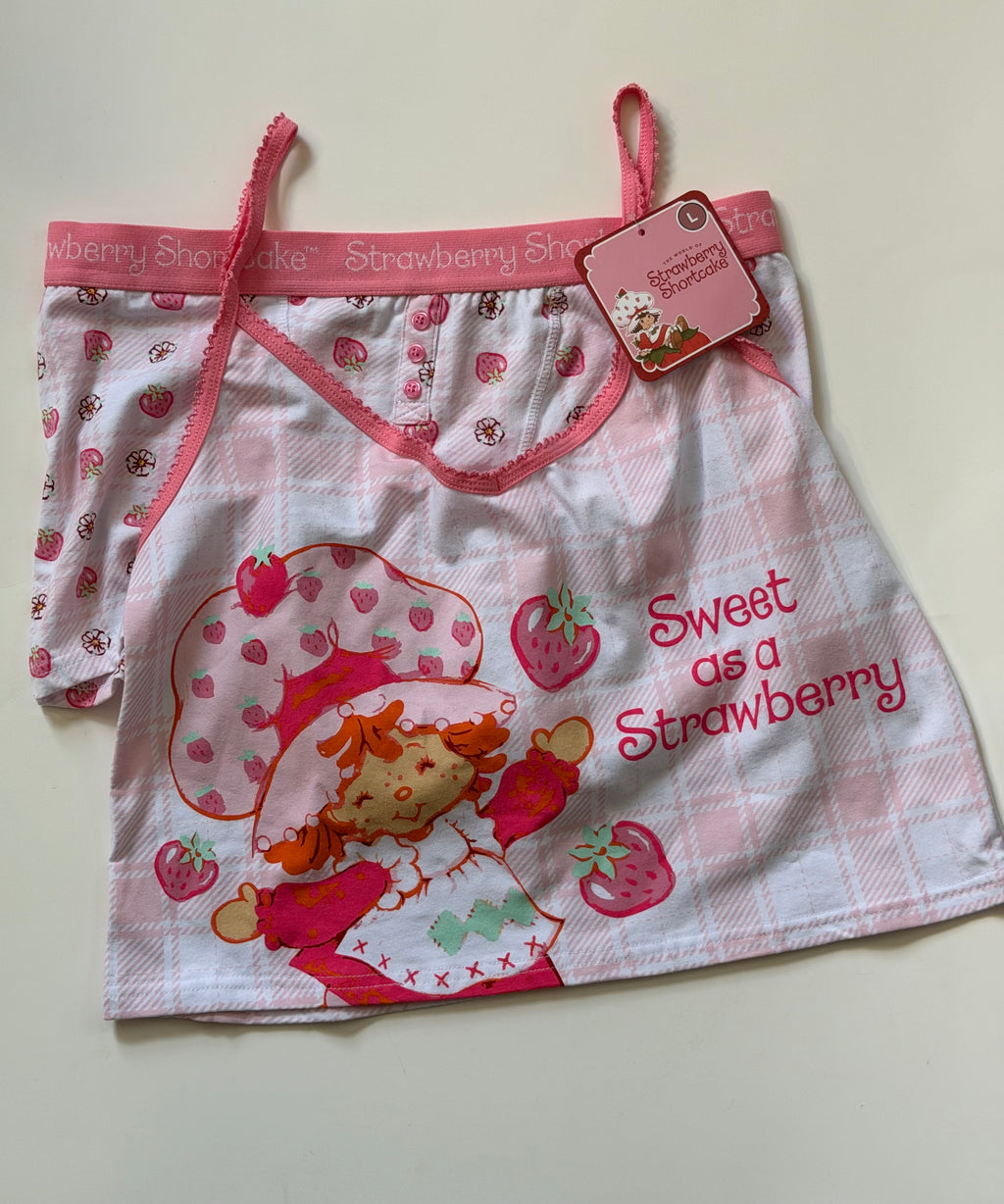 Strawberry Shortcake crop top and boy short pajamas set Ladies size L