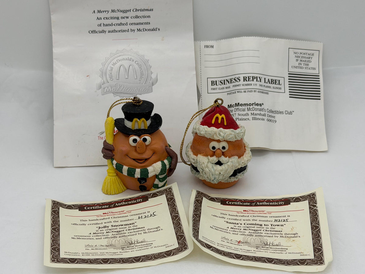 Vintage 90s McDonald's Merry McNugget Christmas Ornaments, Set of 2