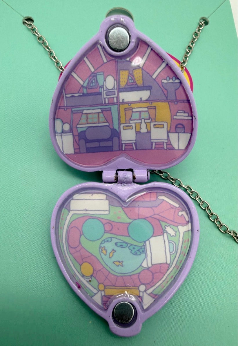 Polly Pocket locket necklace Heart compact on card