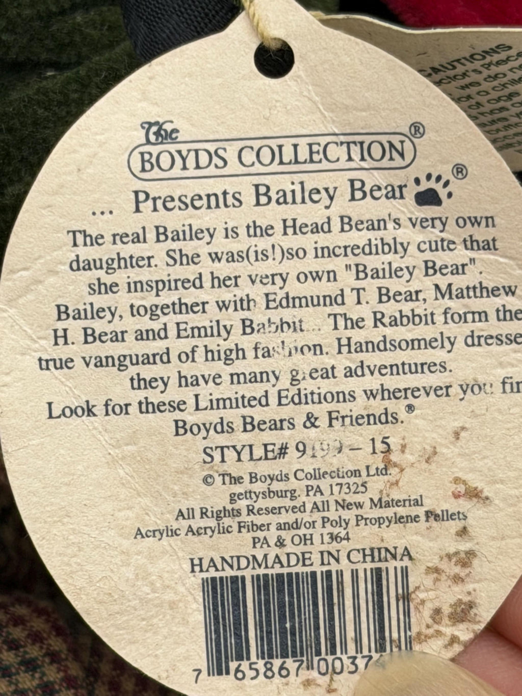 Boyd’s Bears Little Red Riding Hood Bailey Bear plush with tags