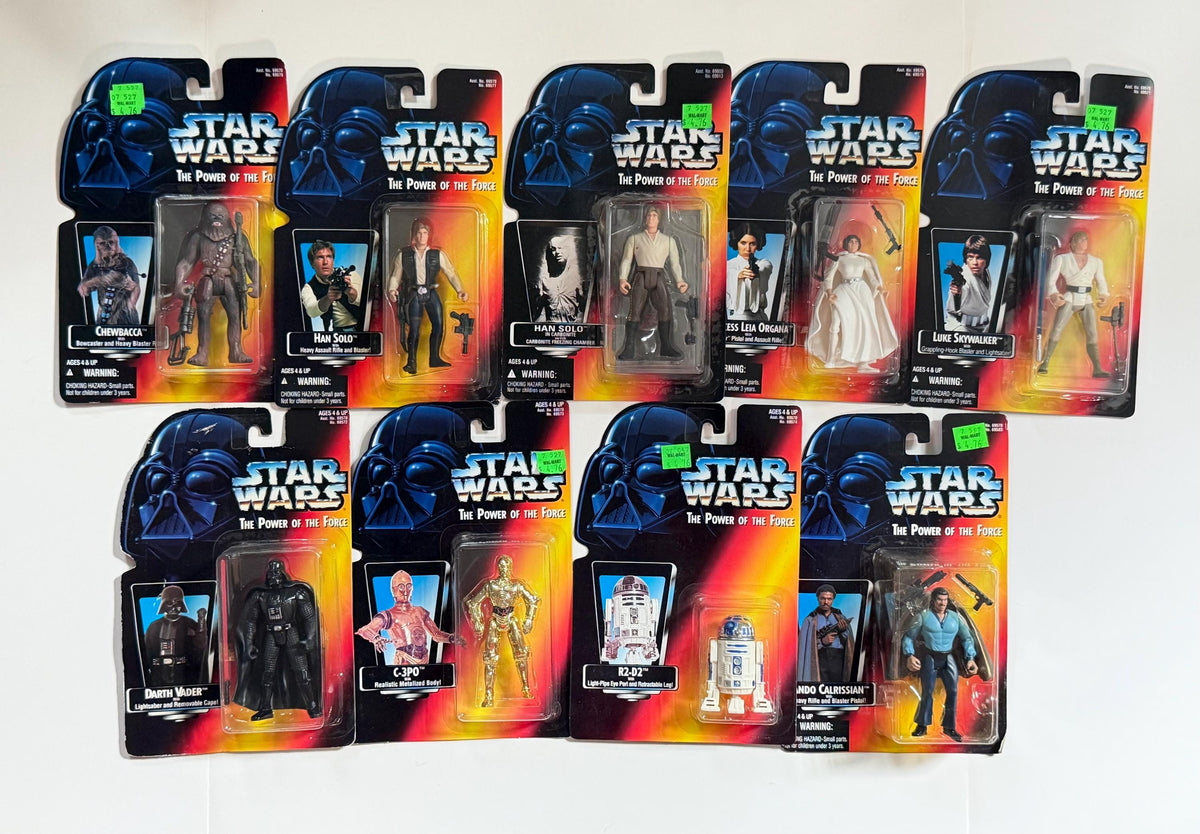 90s Kenner Star Wars Power of the Force set of 9 action figures on cards