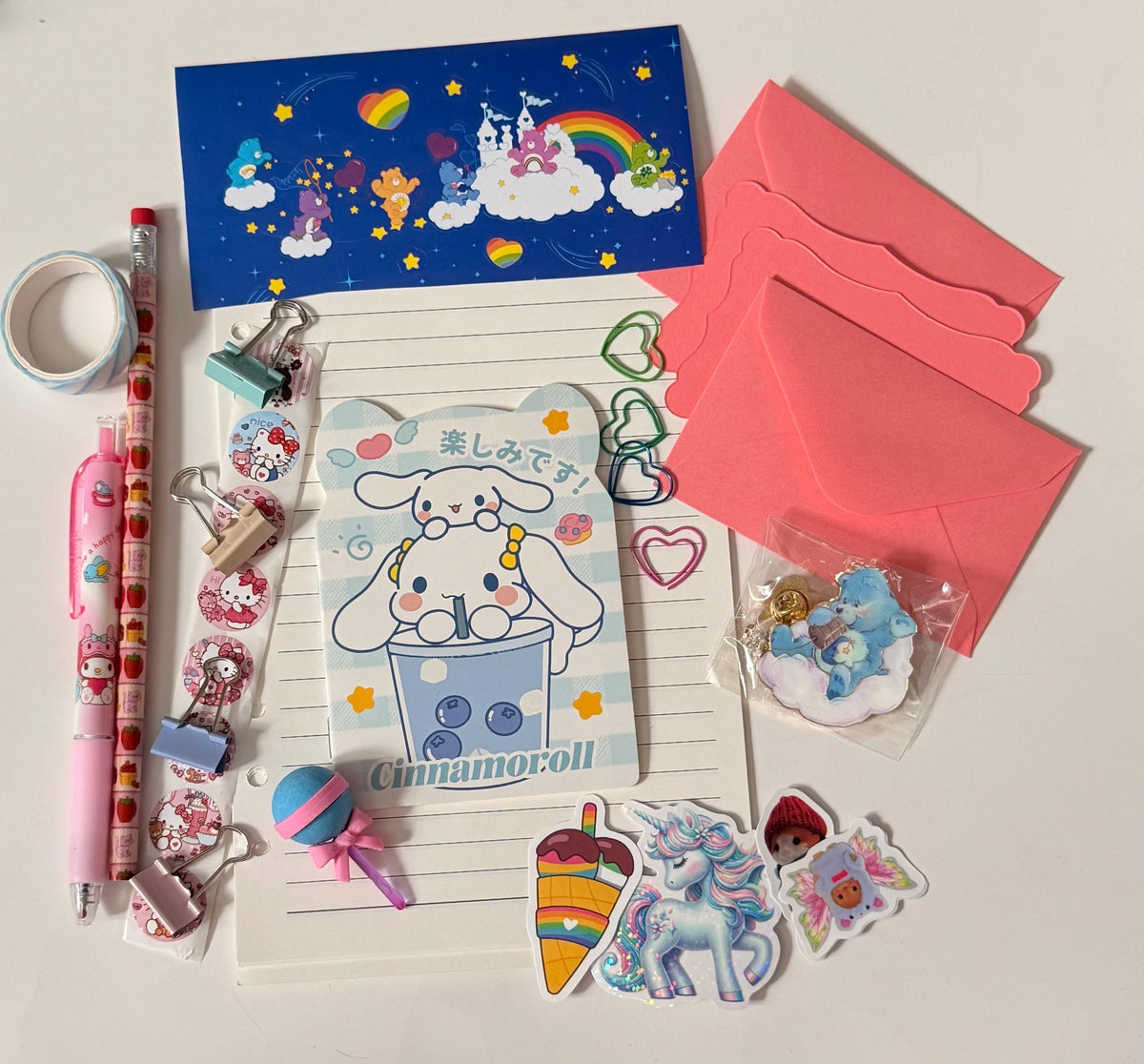 Care Bears / Sanrio Rad Pack! cute stationary set with stickers