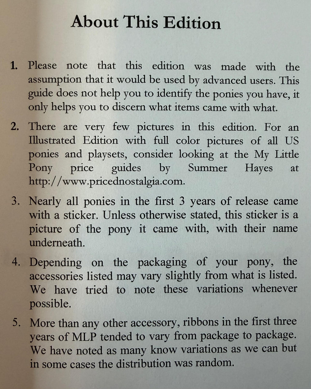G1  My Little Pony  collectors checklist book