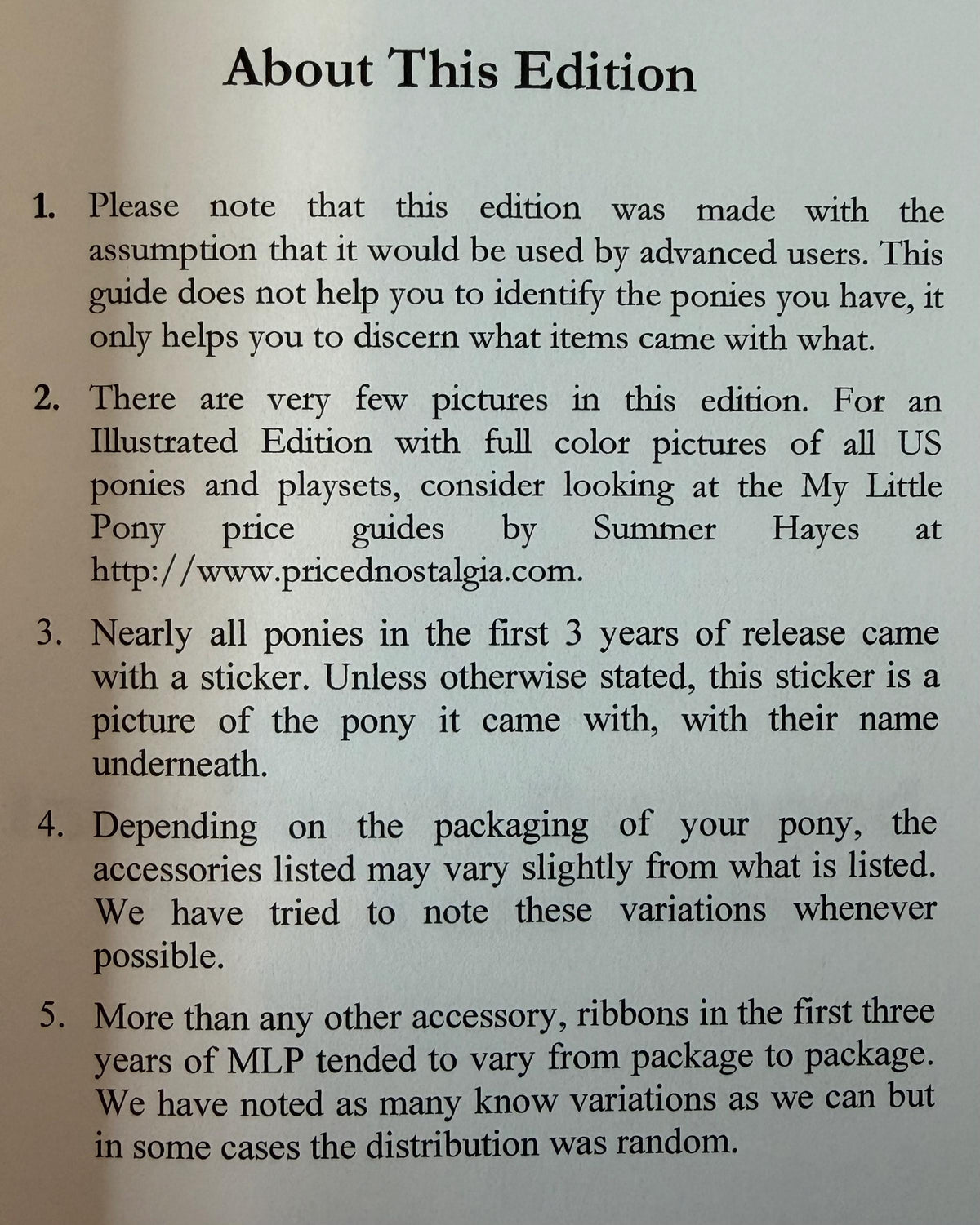 G1  My Little Pony  collectors checklist book