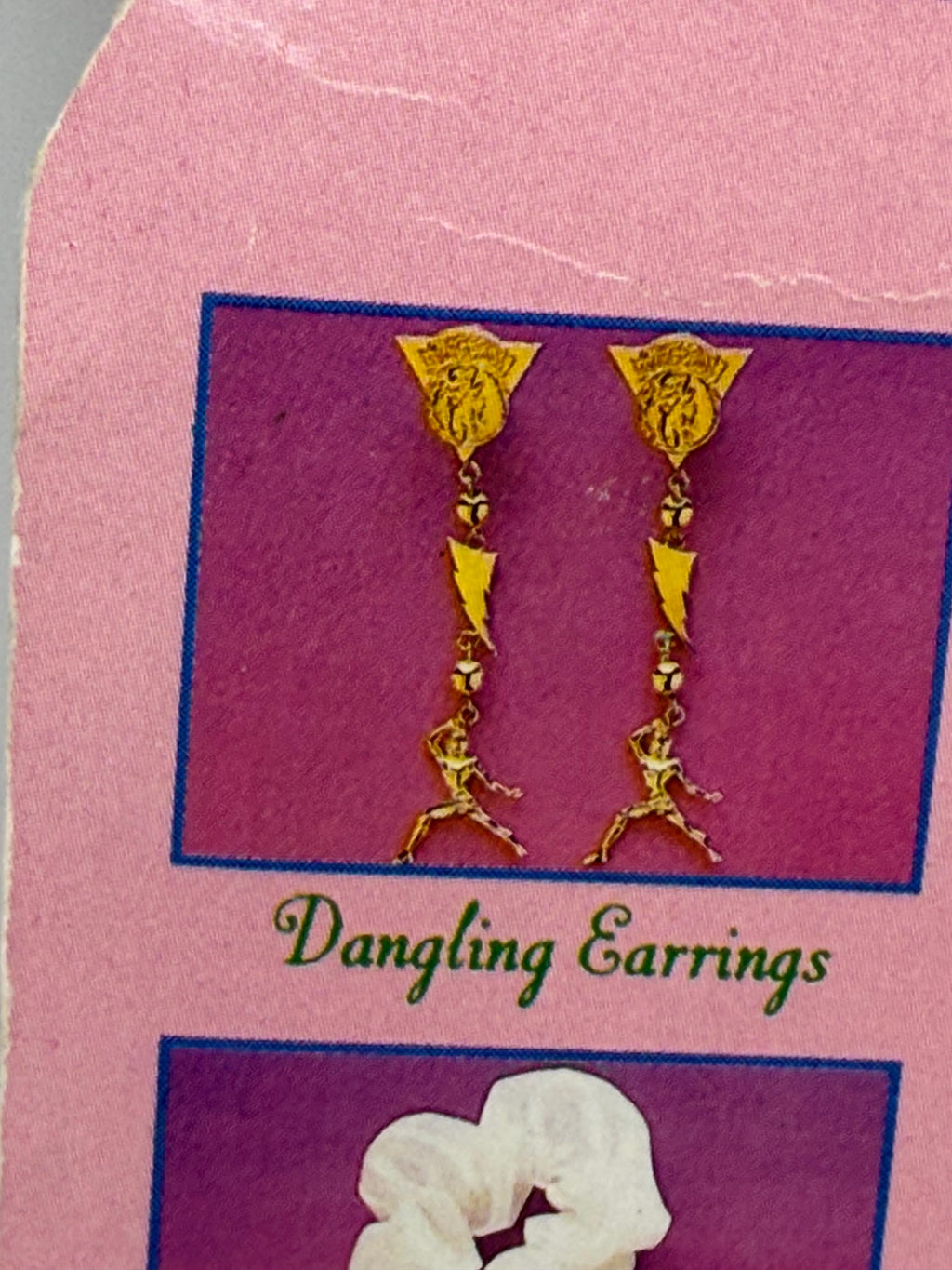 Vintage 90s Toy Biz Power Rangers Radiant Jewelry Collection dangling earrings on card