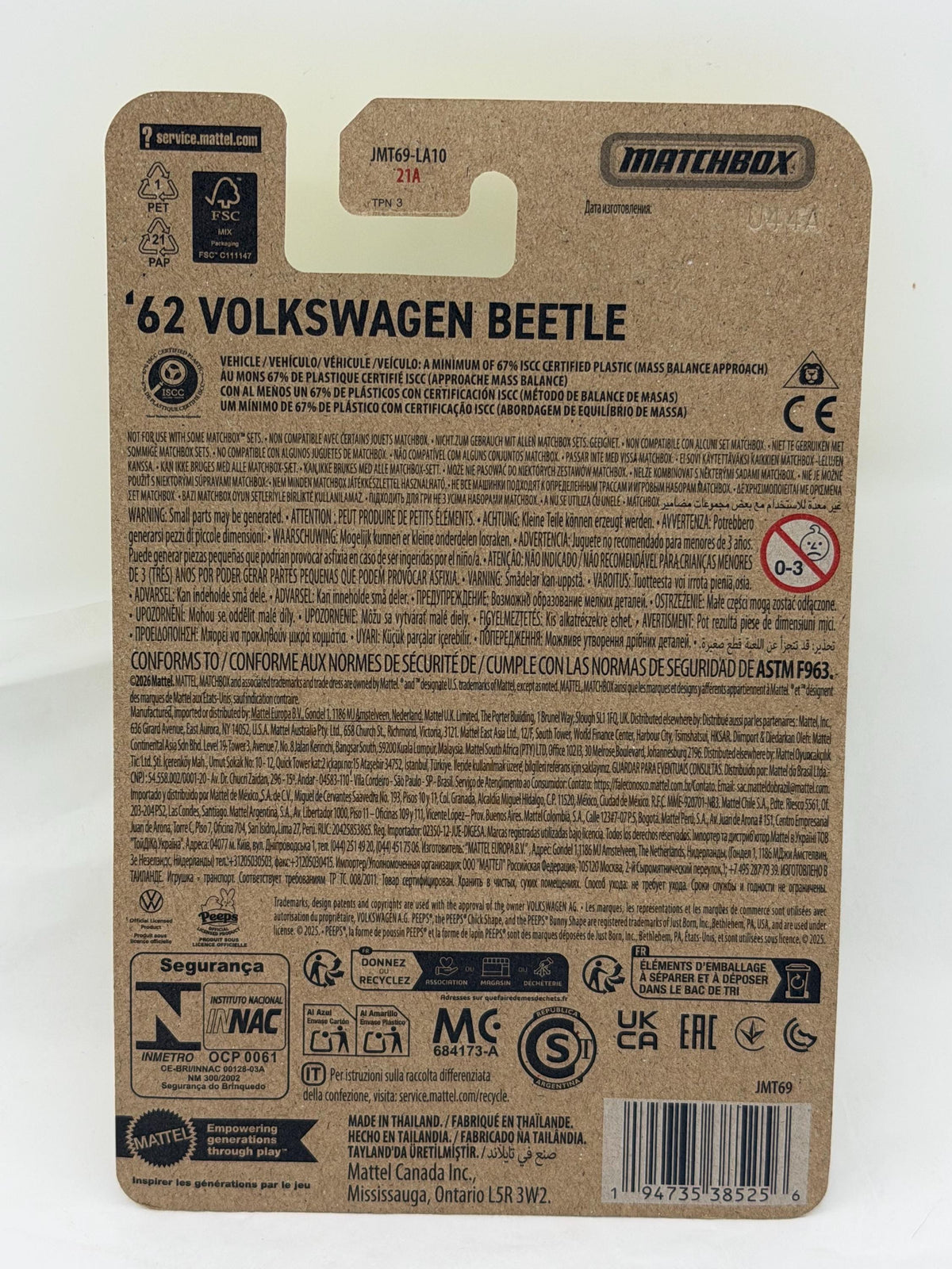 Matchbox  Easter Marshmallow  Peeps ‘62 Volkswagen Beetle die cast on card