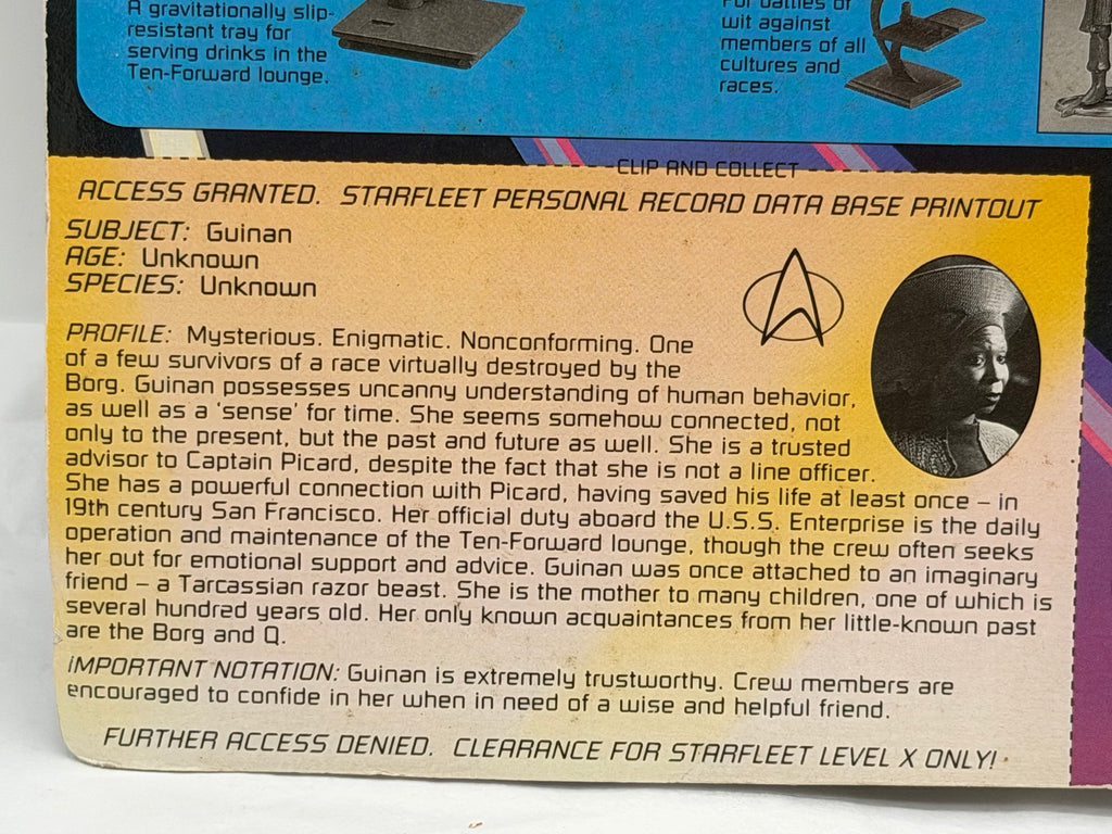 Vintage Playmates Star Trek TNG Guinan on card- card damage