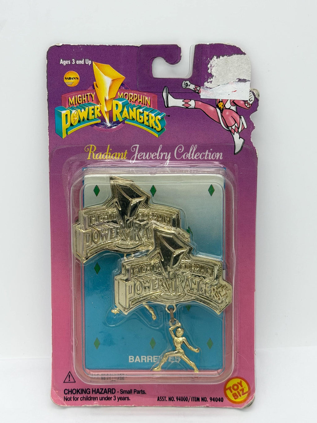 Vintage 90s Toy Biz Power Rangers Radiant Jewelry Collection Pink Ranger Barrettes on card