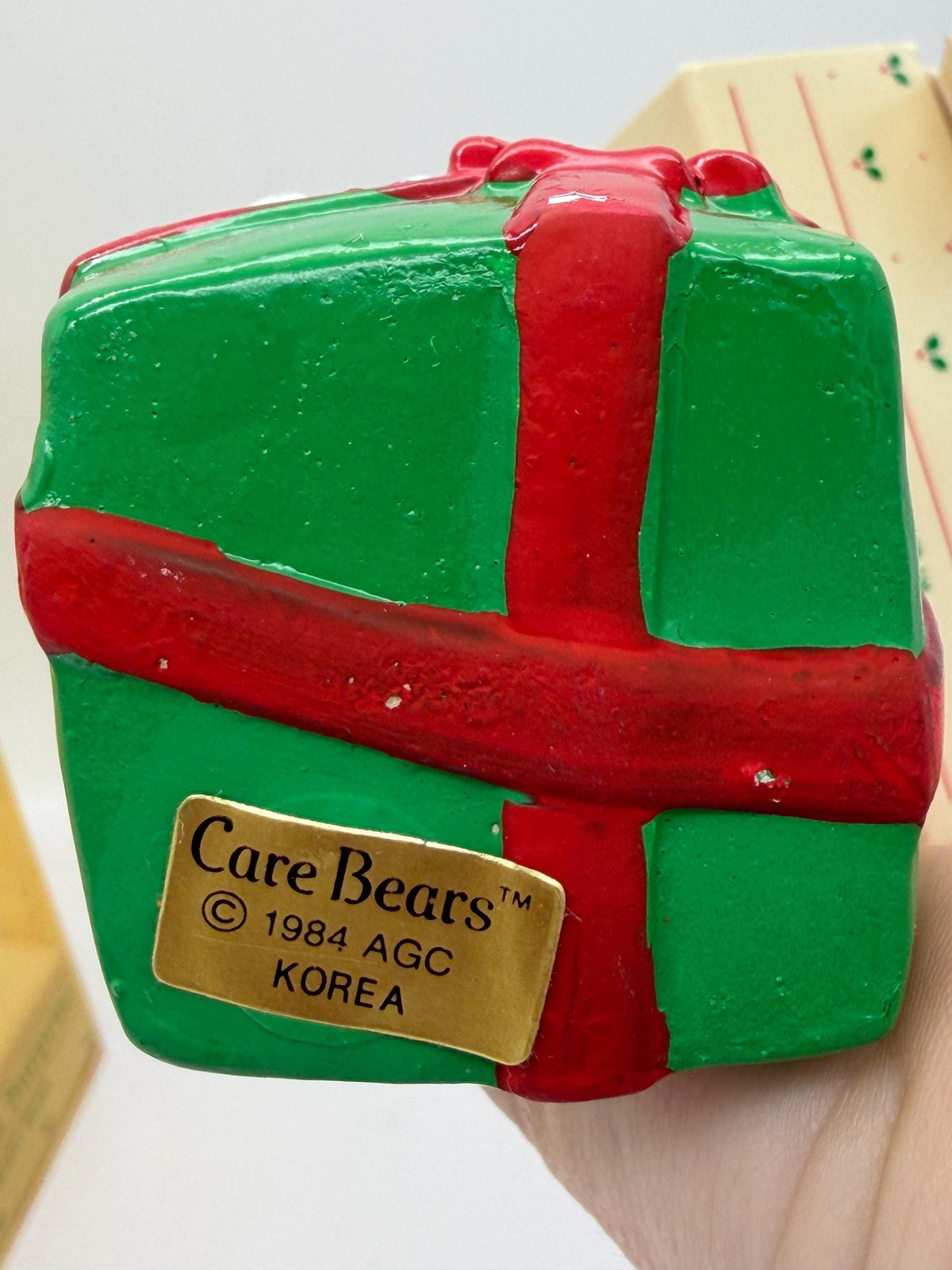 Vintage 1984 American Greetings Care  Bears Tenderheart Christmas Surprise ornament in box
