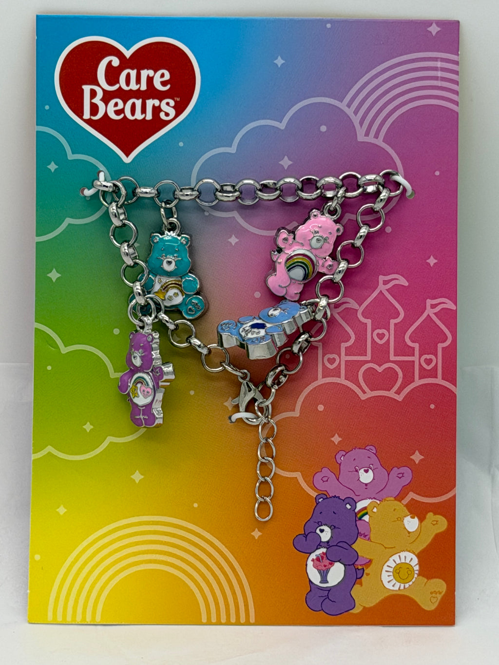 Care Bears Silvertone Charm Bracelet – Enamel Cheer, Wish, Grumpy, Friend Bears