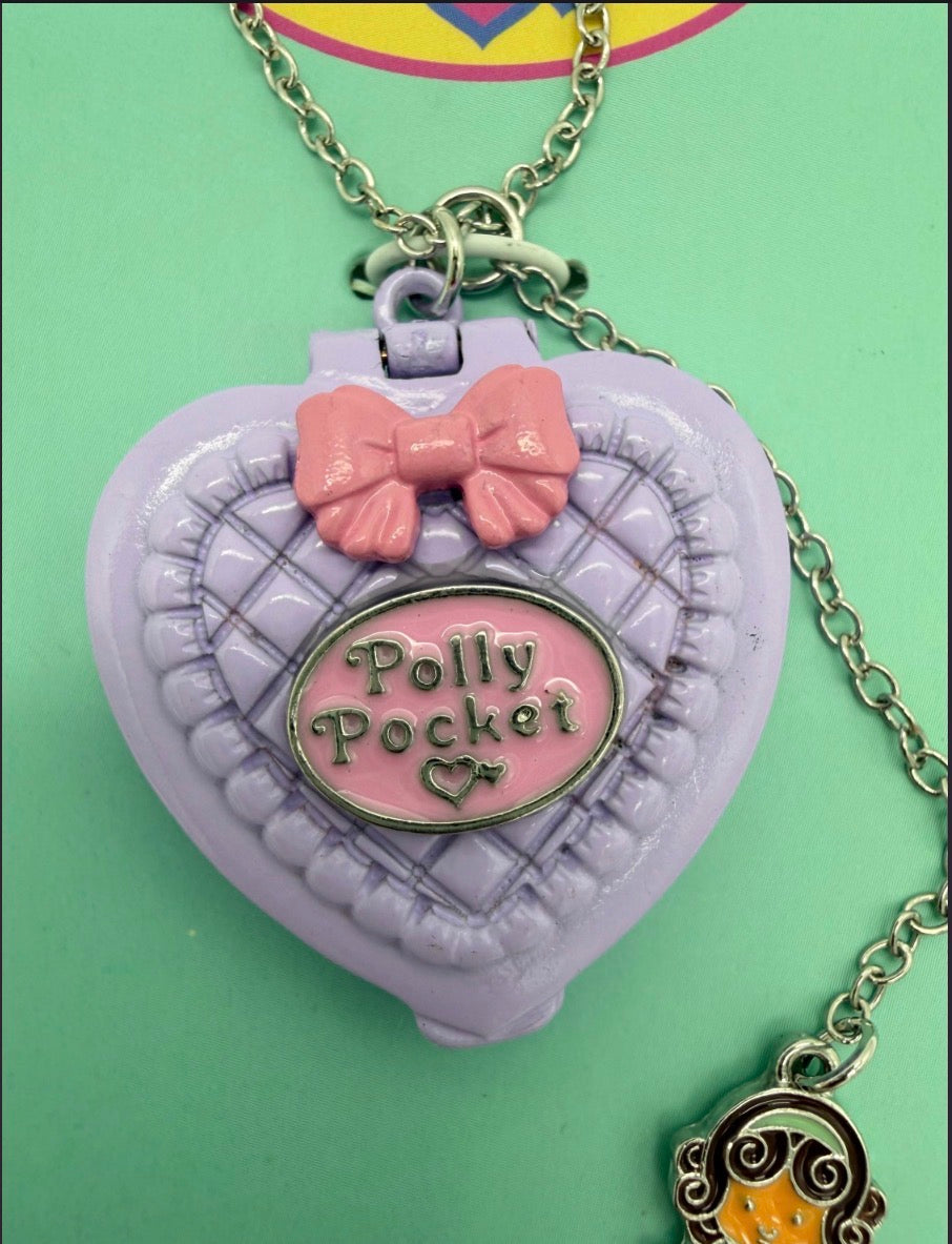 Polly Pocket locket necklace Heart compact on card