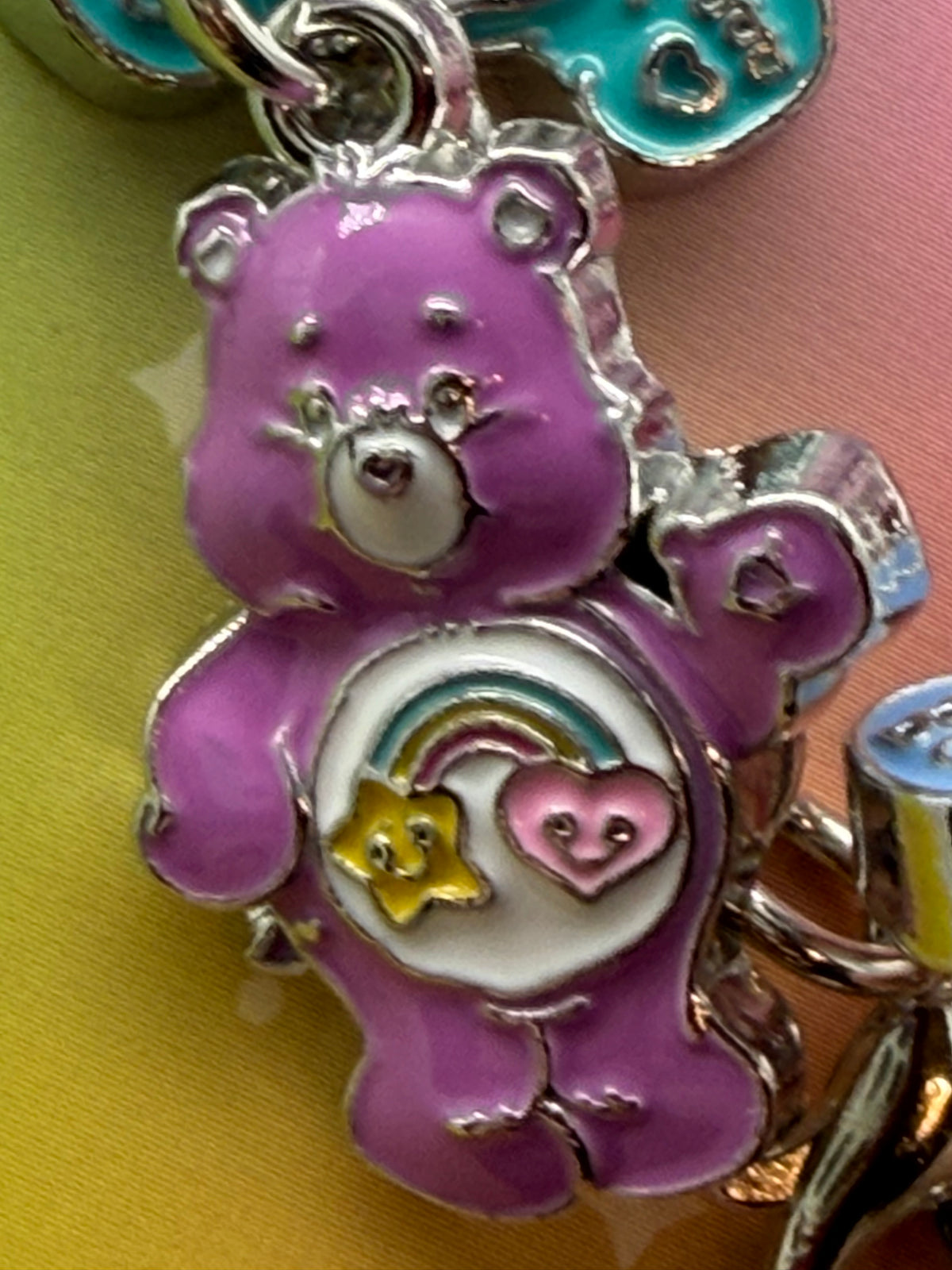 Care Bears Silvertone Charm Bracelet – Enamel Cheer, Wish, Grumpy, Friend Bears