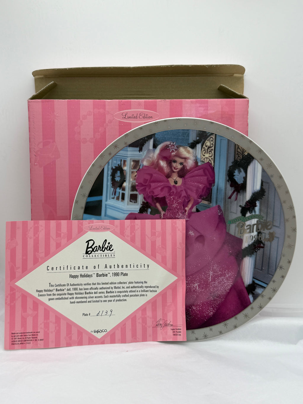 1990 Happy Holidays Barbie collector plate with numbered certificate