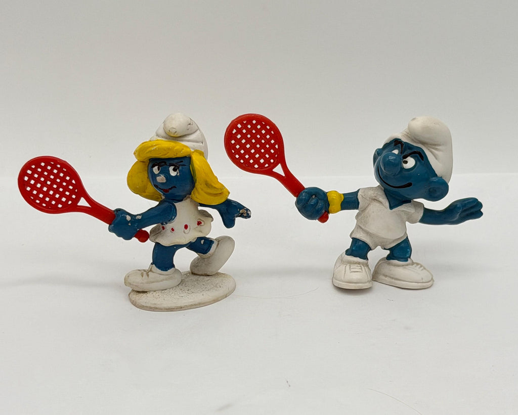 1980s Smurfs Tennis Smurf and Smurfette by Schleich Peyo pvc minis