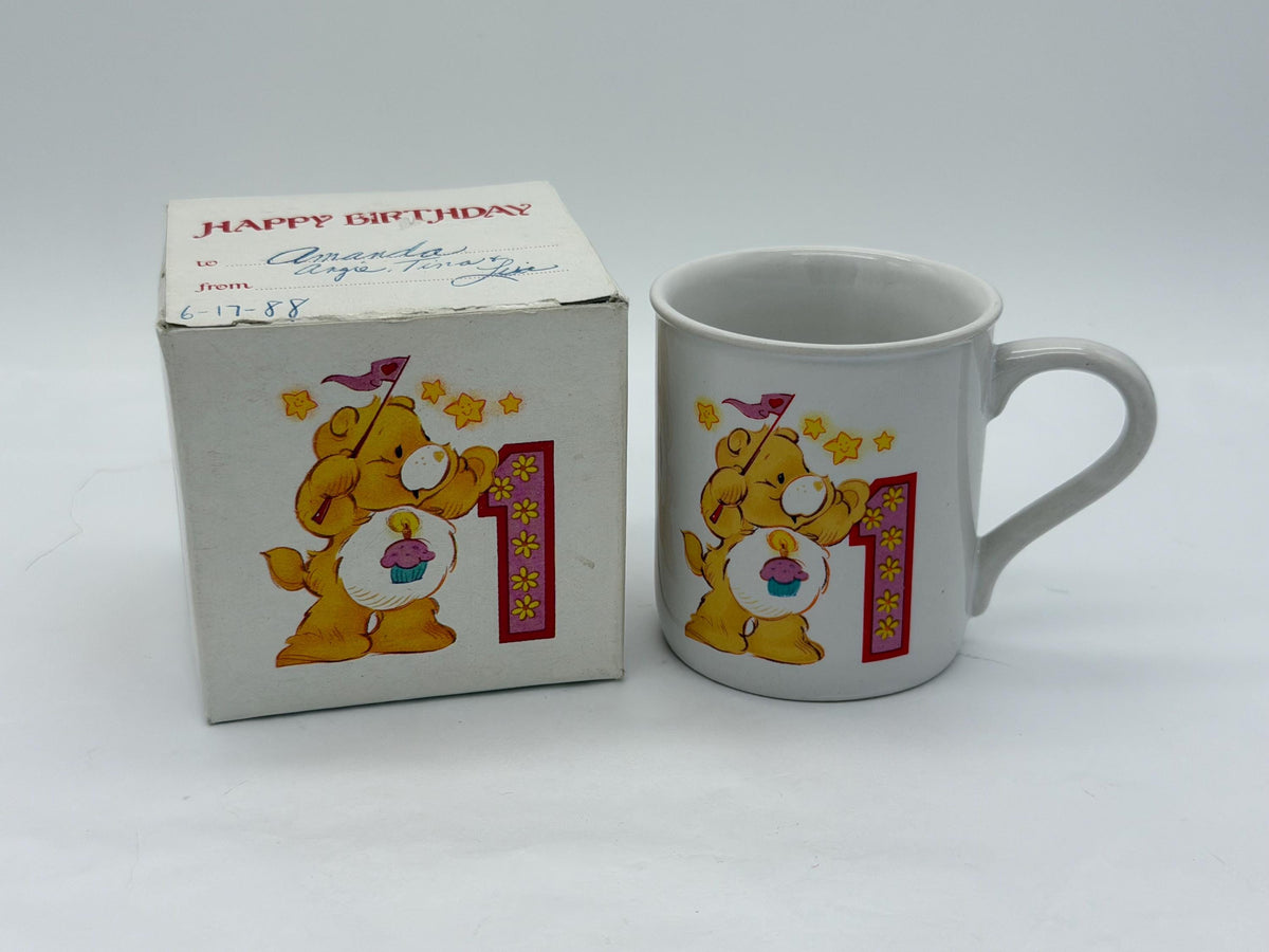 Vintage Care Bears Happy 1st Birthday cup with box