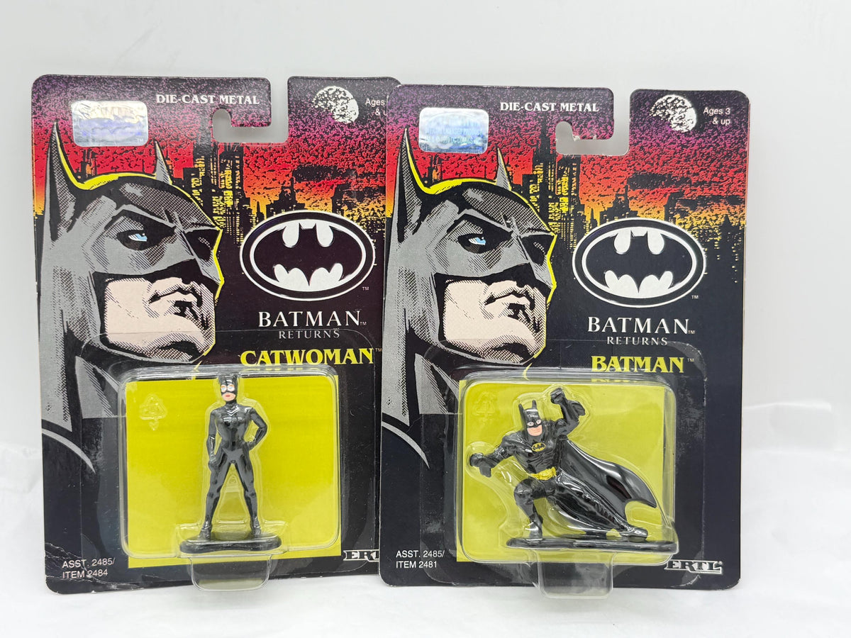 Vintage ETTL Batman Returns die cast minis Batman and CatWoman on card
