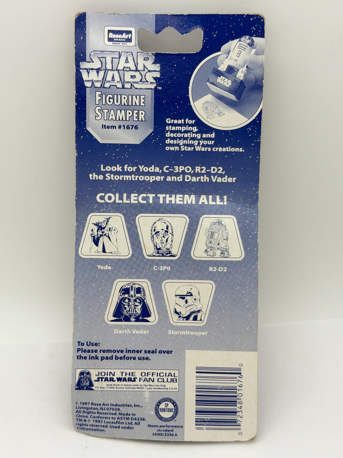 Vintage 90s Rose Art R2D2 Star Wars figural ink stamp on card