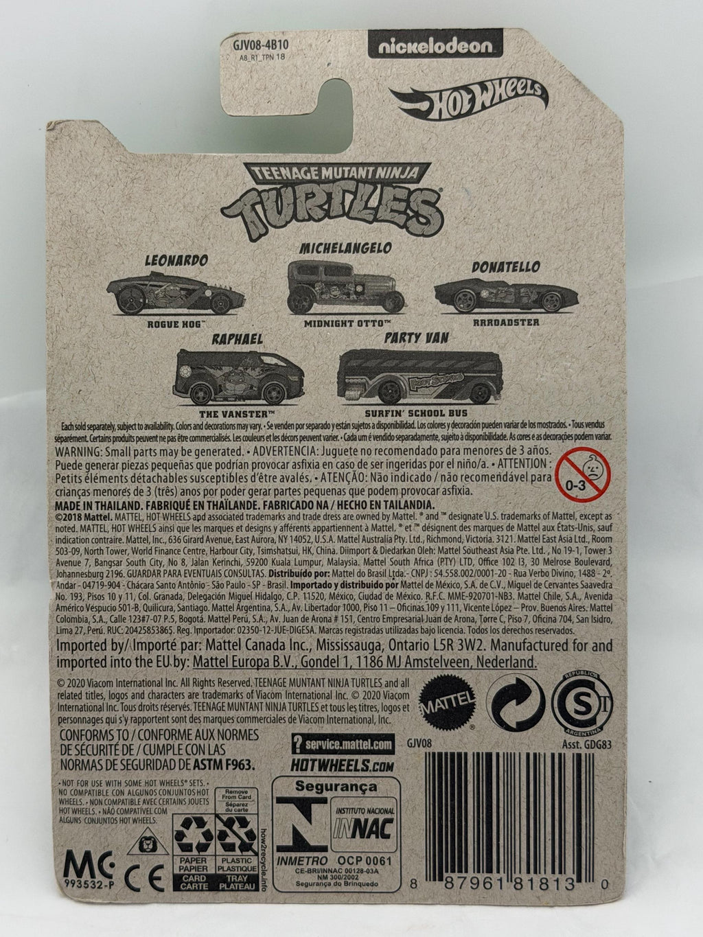 Nickelodeon Teenage Mutant Ninja Turtles TMNT die cast Surfin School Bus on card