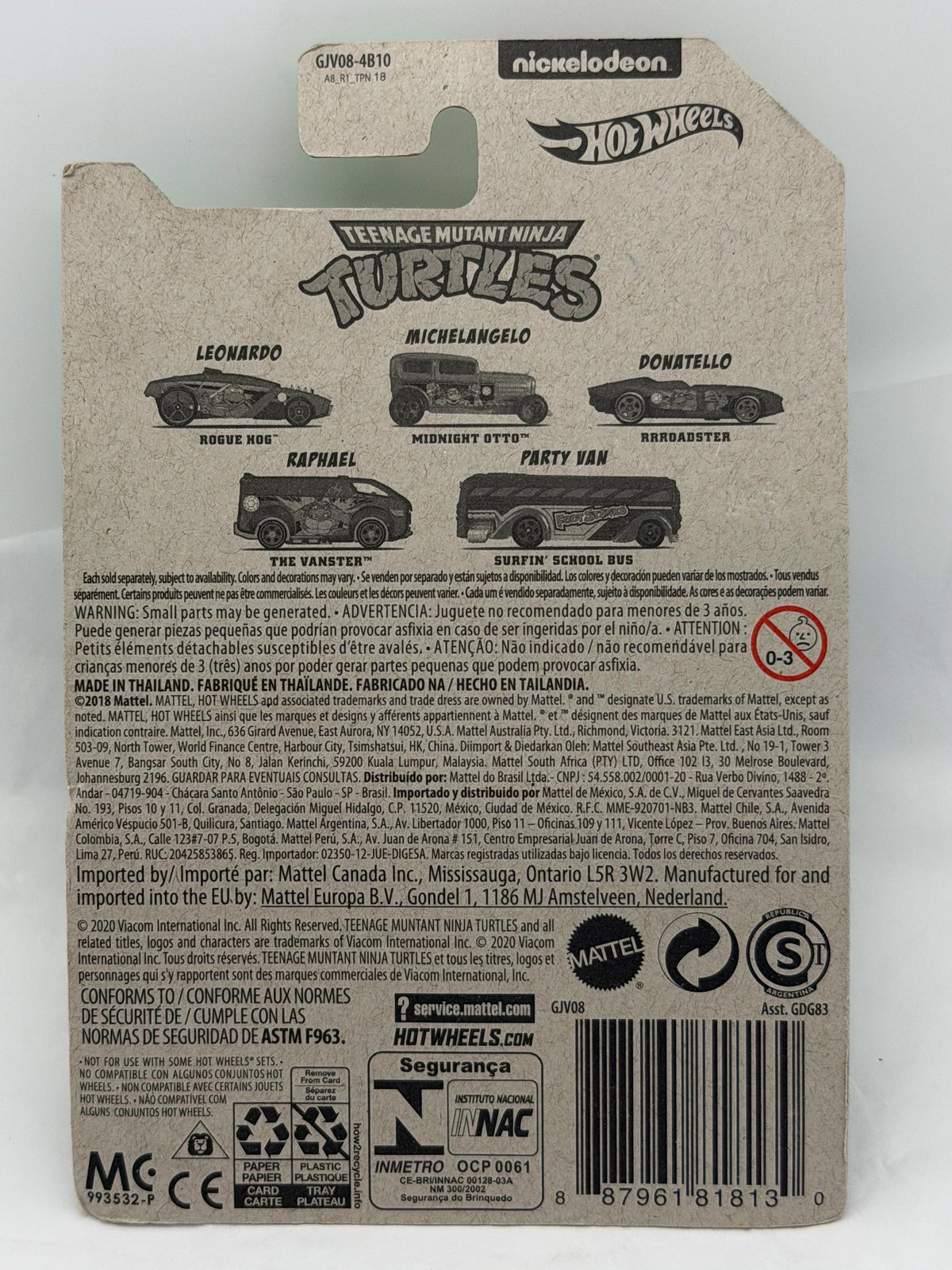 Nickelodeon Teenage Mutant Ninja Turtles TMNT die cast Surfin School Bus on card