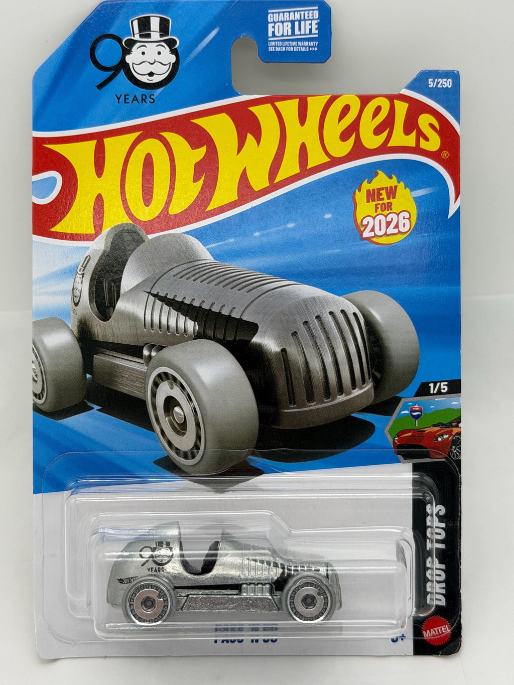 Monopoly 90th anniversary Pass ‘n Go Hot Wheels  die cast game piece car on card