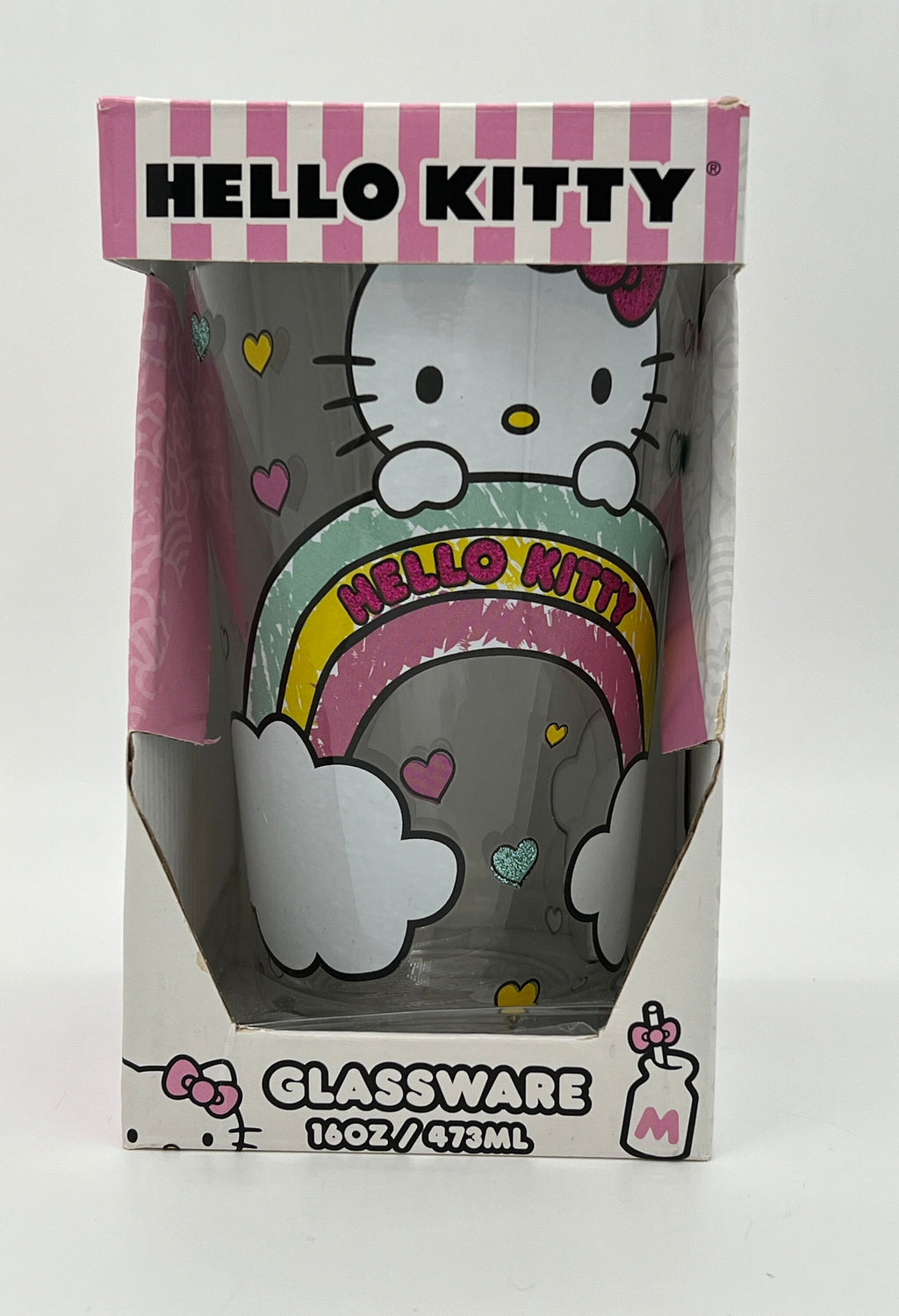 Sanrio Hello Kitty 16oz glitter drinking glass tumbler