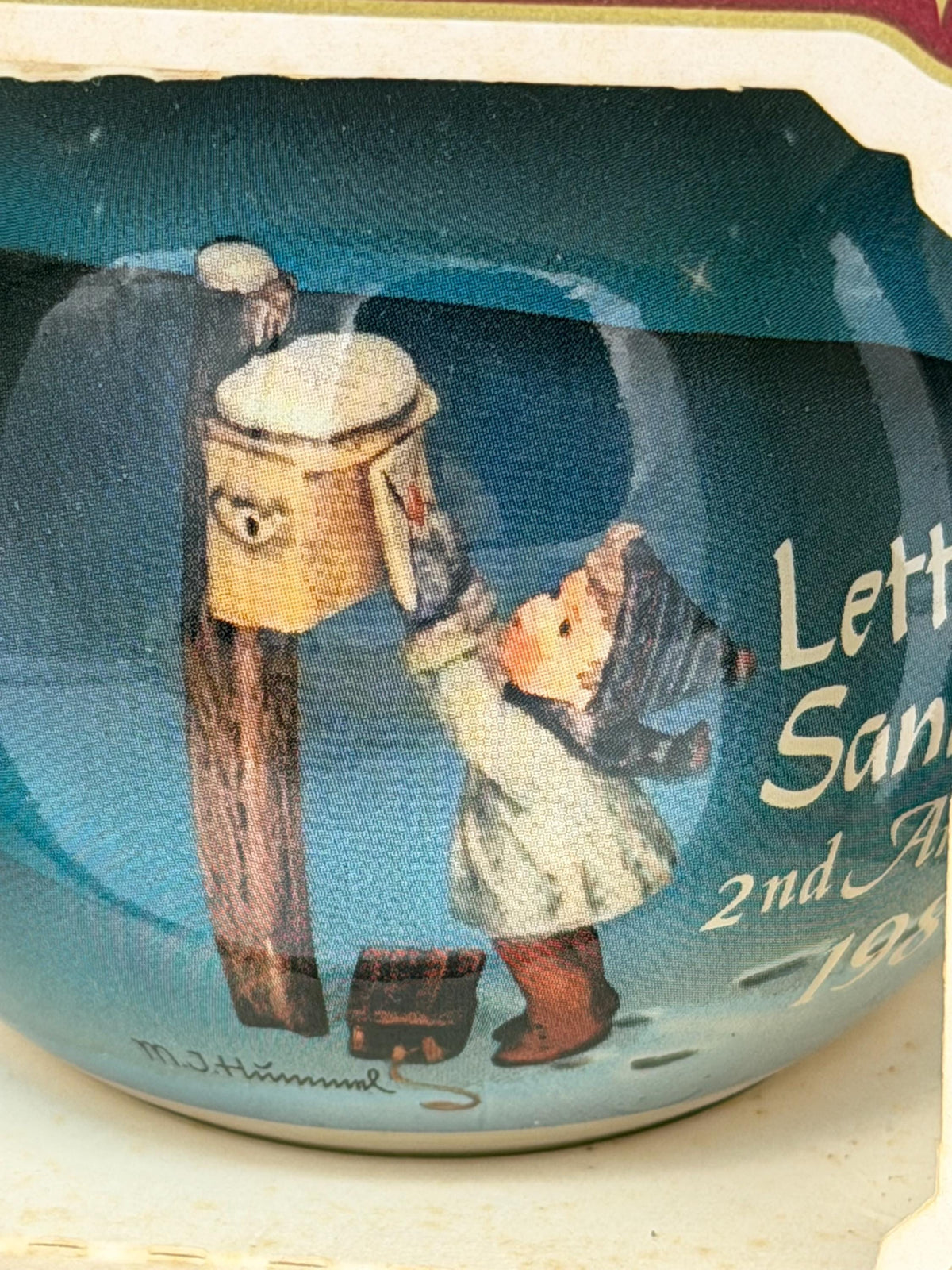 Vintage Hummel Glass Ornaments Set: 1984 'Letter to Santa', 'Blessed Event'