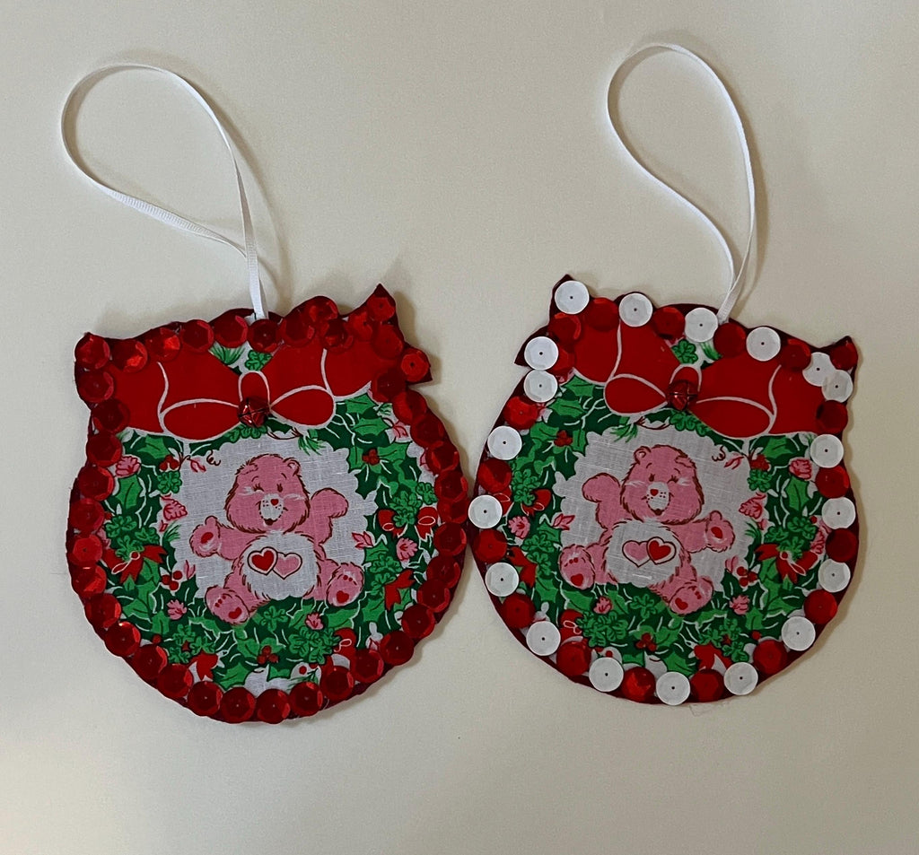 Handmade vintage Care Bears Love-a-Lot Bear Christmas ornaments (2)
