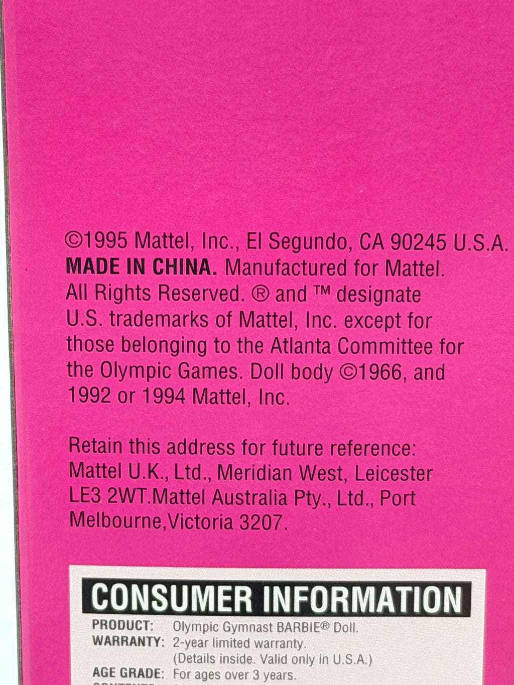 Vintage Olympic Gymnast Barbie officially licensed for 1996 Atlanta games