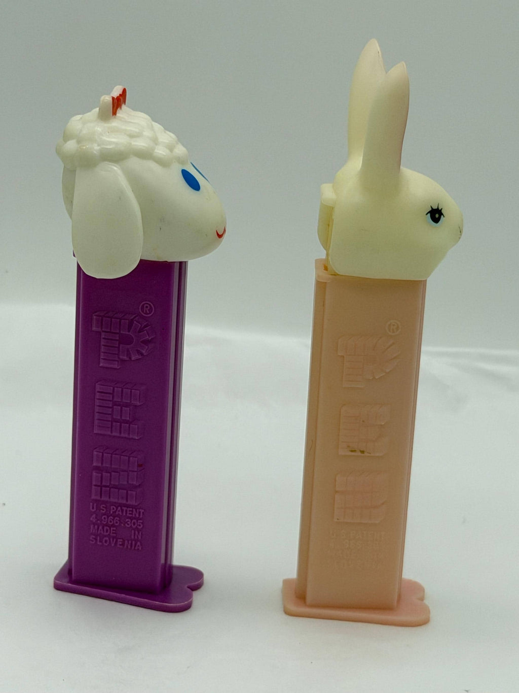 Vintage 1990s Easter lamb (no pupils) and Rabbit (fat eared) PEZ dispenser lot of 2