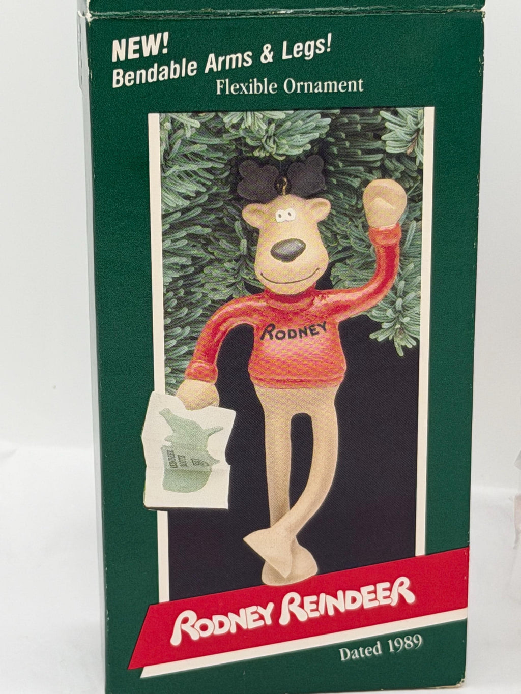 Vintage 1989 Hallmark Rodney Reindeer Bendy Rodney ornament with box