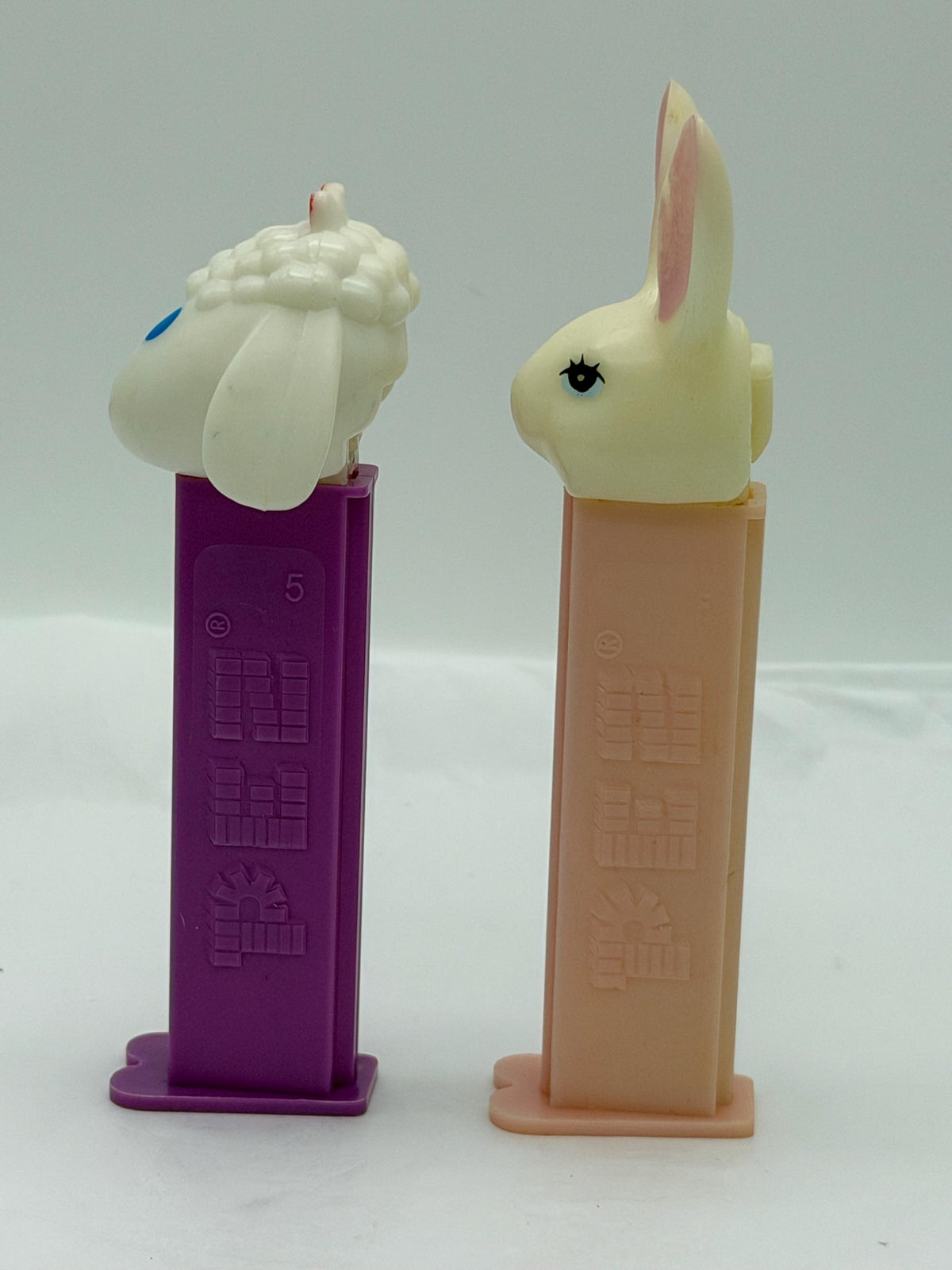 Vintage 1990s Easter lamb (no pupils) and Rabbit (fat eared) PEZ dispenser lot of 2